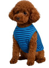 KUTKUT Stripe Print T-Shirt for Small Dogs | Cotton Sleeveless Shirt for ShishTzu, Maltese, Poodle etc (Size: L, Chest Girth 45cm, Back Length 35cm)